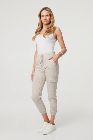 Cream | High Waist Slim Fit Cropped Cargo Pants
