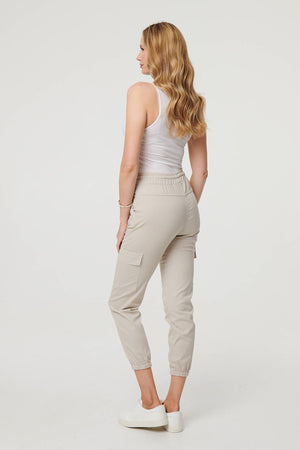 Cream | High Waist Slim Fit Cropped Cargo Pants
