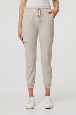Cream | High Waist Slim Fit Cropped Cargo Pants
