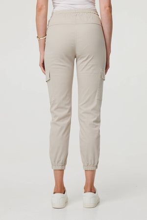 Cream | High Waist Slim Fit Cropped Cargo Pants
