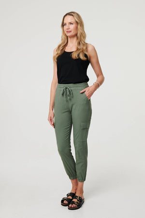 Khaki | High Waist Slim Fit Cropped Cargo Pants
