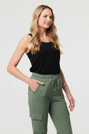 Khaki | High Waist Slim Fit Cropped Cargo Pants
