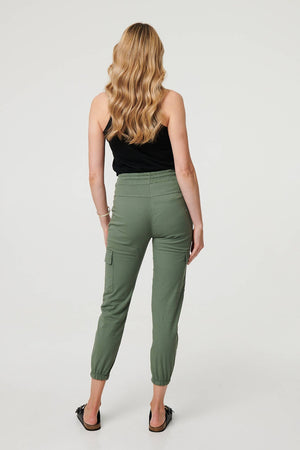 Khaki | High Waist Slim Fit Cropped Cargo Pants
