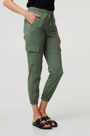 Khaki | High Waist Slim Fit Cropped Cargo Pants
