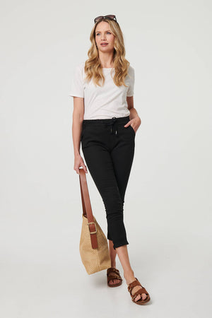 Black | Tie Waist Slim Cropped Trousers
