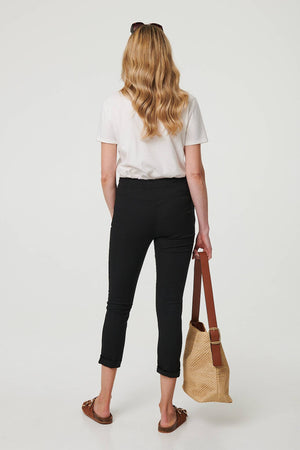 Black | Tie Waist Slim Cropped Trousers
