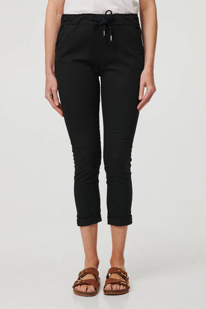 Black | Tie Waist Slim Cropped Trousers
