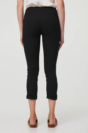 Black | Tie Waist Slim Cropped Trousers
