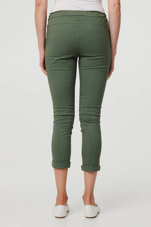 Khaki | Tie Waist Slim Cropped Trousers
