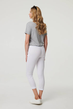 White | Tie Waist Slim Cropped Trousers
