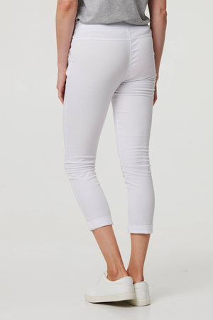 White | Tie Waist Slim Cropped Trousers
