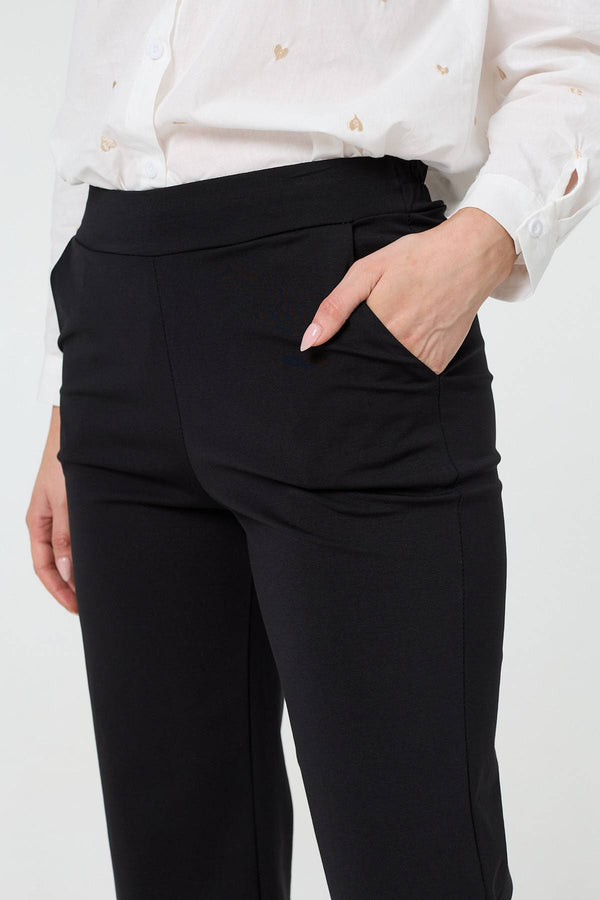 Black | High Waist Straight Leg Cropped Trousers