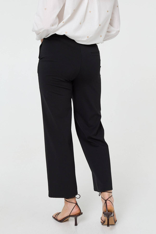 Black | High Waist Straight Leg Cropped Trousers