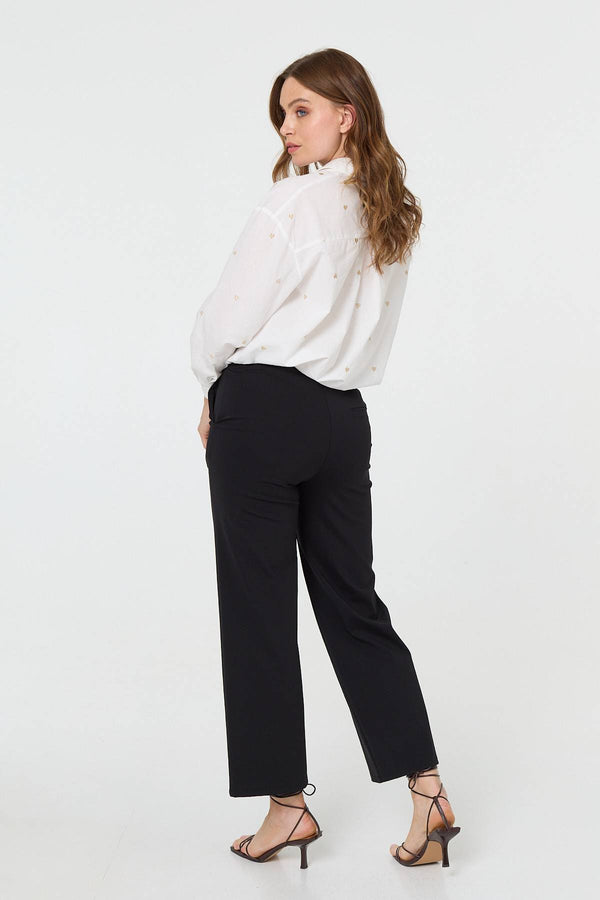 Black | High Waist Straight Leg Cropped Trousers