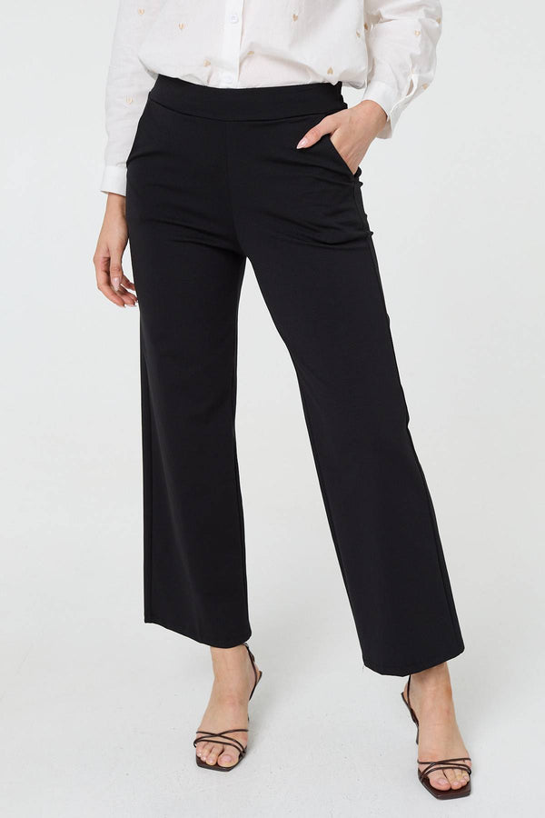 Black | High Waist Straight Leg Cropped Trousers