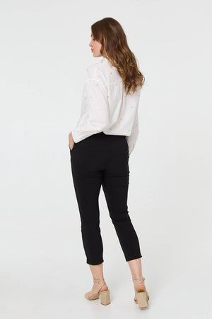 Black | High Waist Slim Ankle Length Trousers
