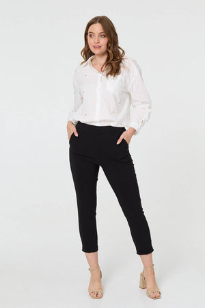 Black | High Waist Slim Ankle Length Trousers
