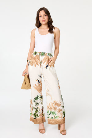 Beige | Tropical Wide High Waist Trousers