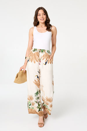 Beige | Tropical Wide High Waist Trousers