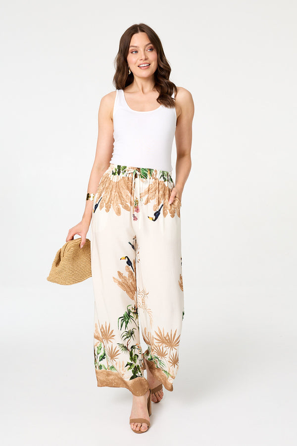 Beige | Tropical Wide High Waist Trousers
