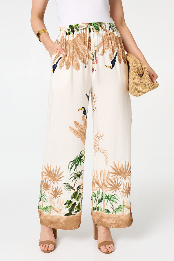 Beige | Tropical Wide High Waist Trousers