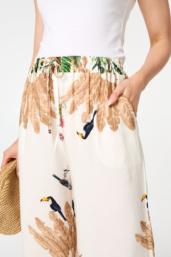 Beige | Tropical Wide High Waist Trousers