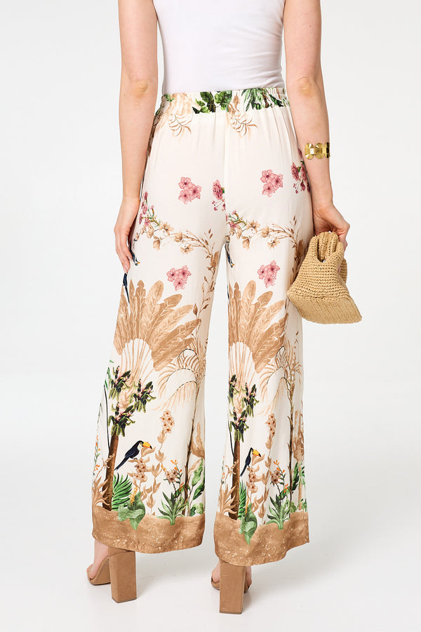 Beige | Tropical Wide High Waist Trousers