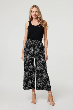 Black | Floral High Waist Wide Leg Trousers