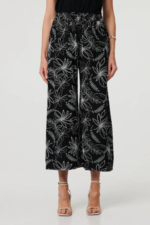 Black | Floral High Waist Wide Leg Trousers