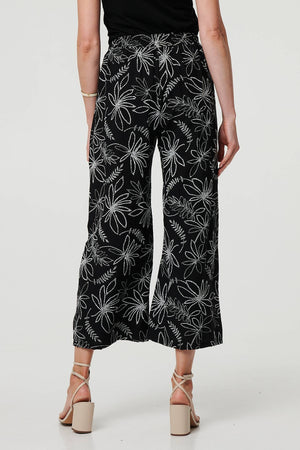 Black | Floral High Waist Wide Leg Trousers