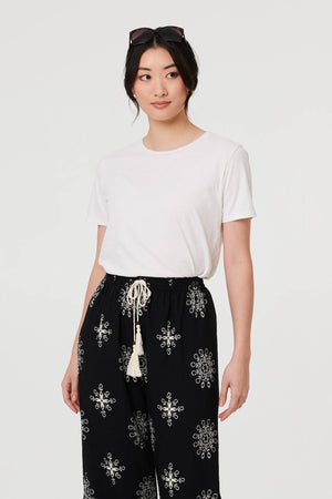 Black | Border Print Wide Leg Relaxed Trousers