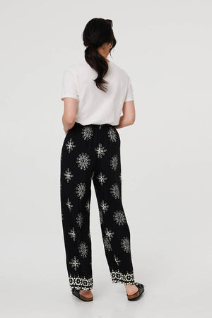 Black | Border Print Wide Leg Relaxed Trousers