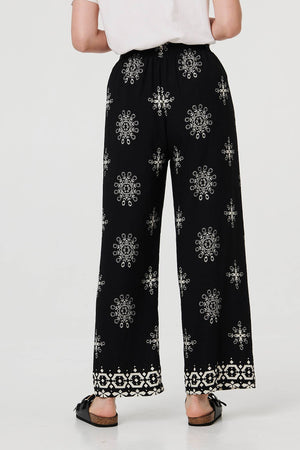 Black | Border Print Wide Leg Relaxed Trousers