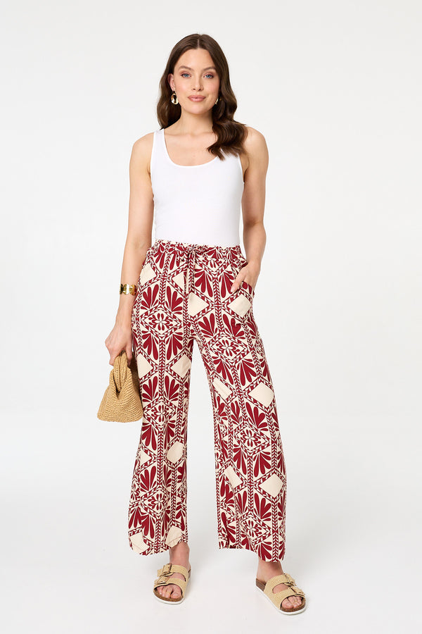 Rust | Printed High Waist Wide Trousers

