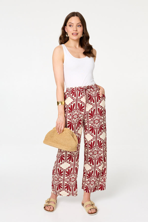 Rust | Printed High Waist Wide Trousers
