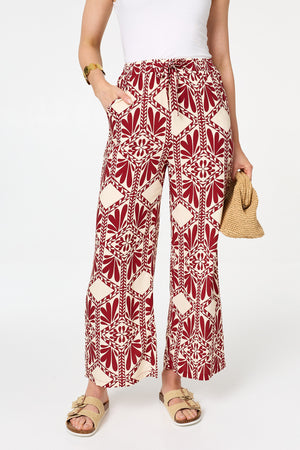 Rust | Printed High Waist Wide Trousers