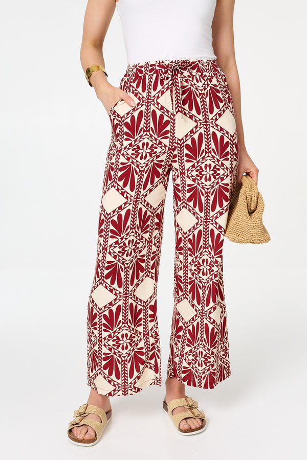 Rust | Printed High Waist Wide Trousers