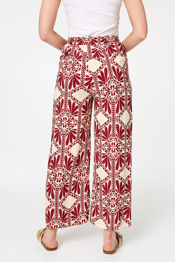 Rust | Printed High Waist Wide Trousers