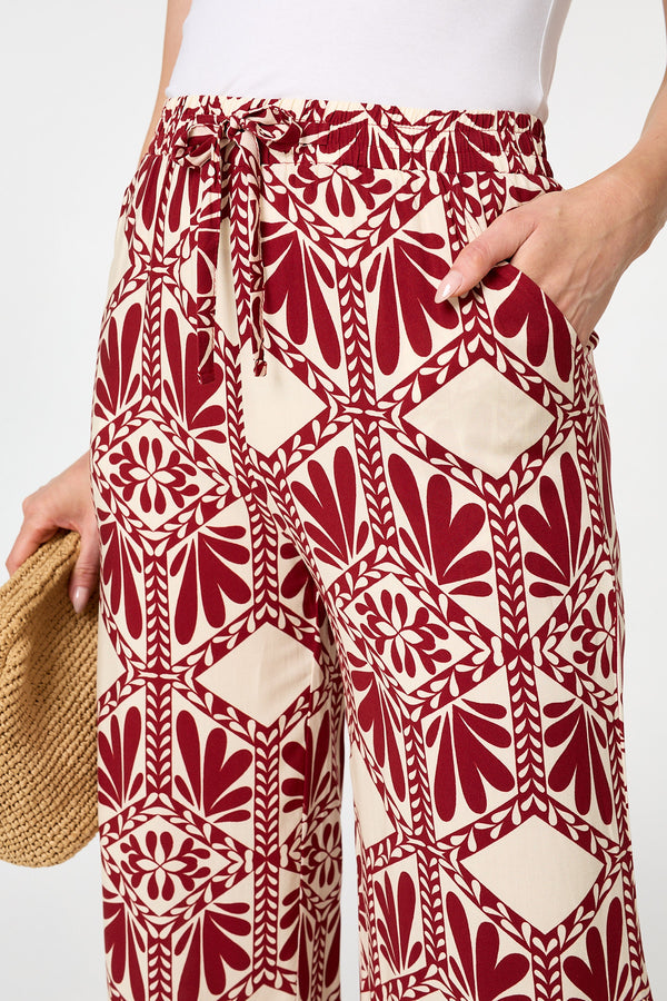 Rust | Printed High Waist Wide Trousers
