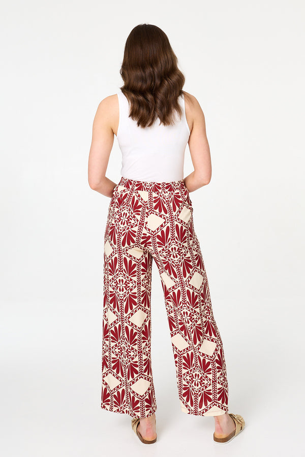 Rust | Printed High Waist Wide Trousers