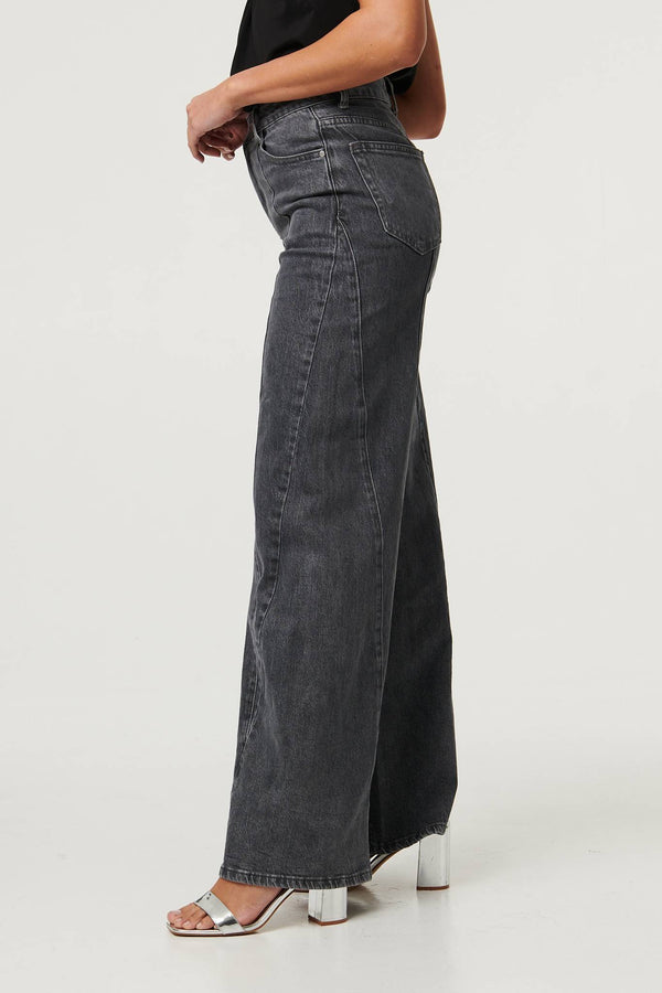 Black | High Waist Seam Front Wide Leg Jeans