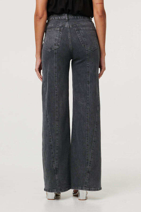 Black | High Waist Seam Front Wide Leg Jeans