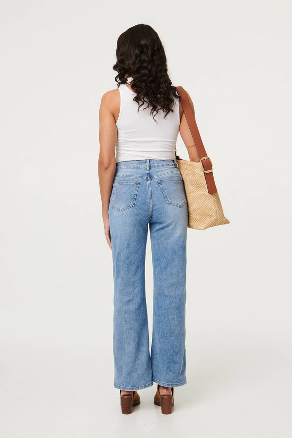 Blue | High Waist Wide Leg Casual Jeans