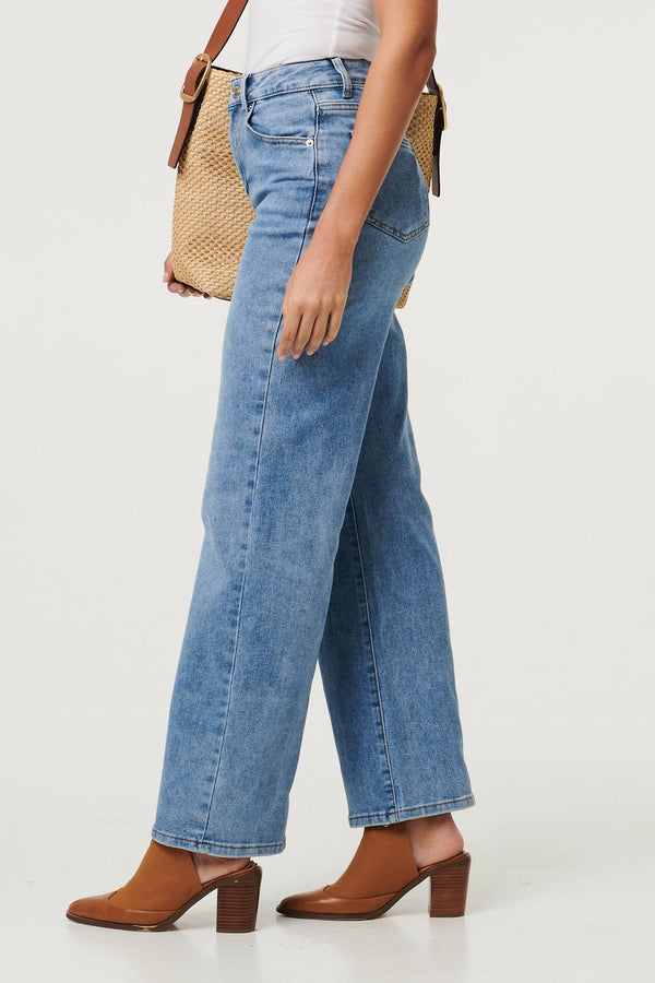 Blue | High Waist Wide Leg Casual Jeans
