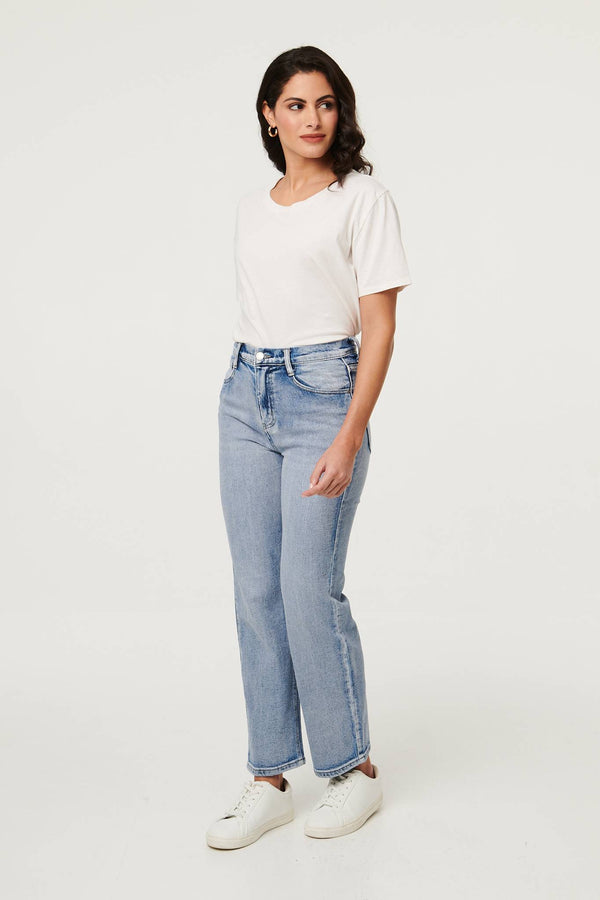 Blue | High Waist Straight Fit Faded Jeans