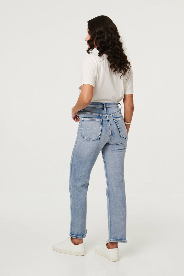 Blue | High Waist Straight Fit Faded Jeans