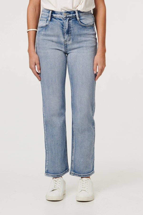 Blue | High Waist Straight Fit Faded Jeans