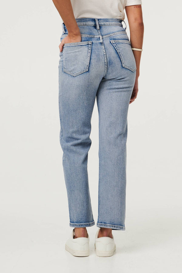 Blue | High Waist Straight Fit Faded Jeans