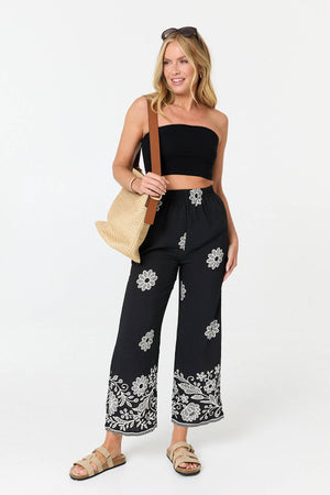 Black | Floral Border Print Wide Trousers