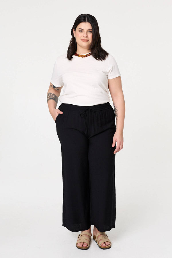 Black | Curve Tie Waist Wide Leg Trousers